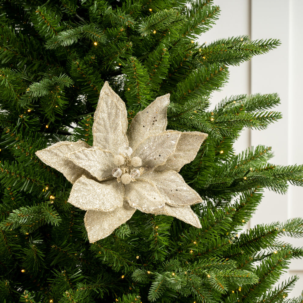 24" Micro Beaded Sequins Poinsettia Stem