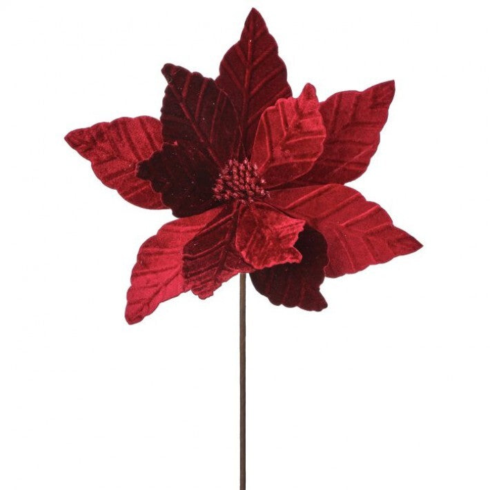 24" Velvet Glitter Poinsettia Stem