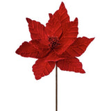24" Velvet Glitter Poinsettia Stem