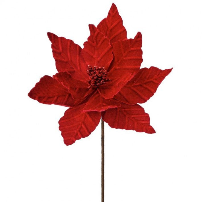 24" Velvet Glitter Poinsettia Stem