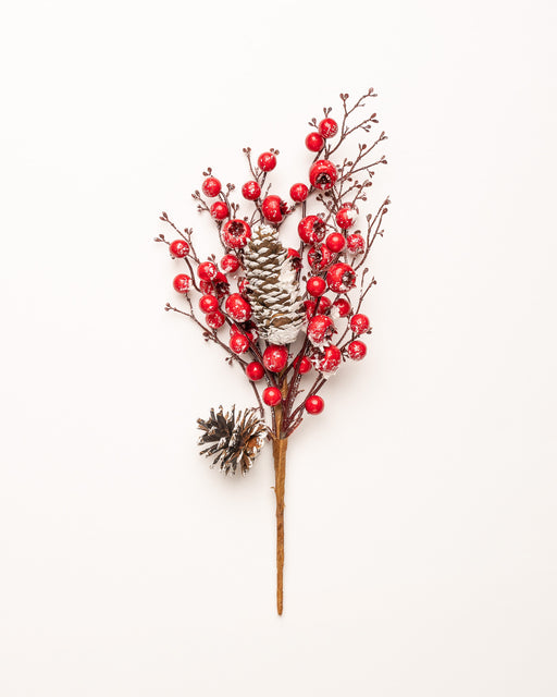 16" Red Snow Berry Twig With Pinecones