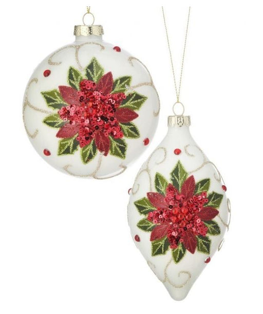 4"- 6" White Holly Ball Finial Assorted Ornament