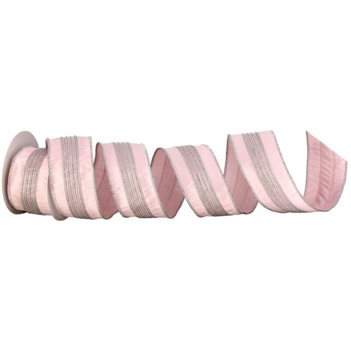 2.5" X 5 YD Pink & Silver Stripe Ribbon