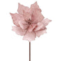 24" Blush Pink Velvet Glitter Poinsettia Stem