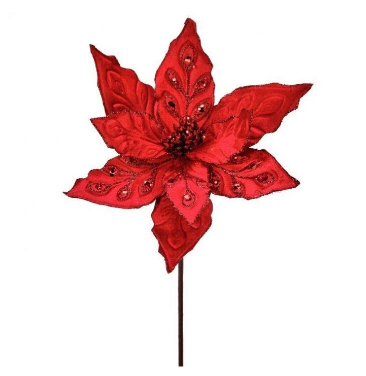 24" Red Velvet Jewel Poinsettia Stem