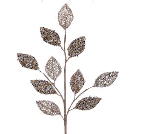 30" Platinum Glitter With Sequin Leaf Spray