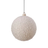 4" White Frosted Snowball Ball Ornament Set Of 4