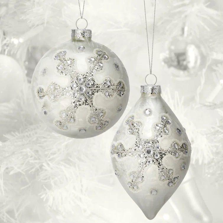 4" Silver White Encraved Ornament Assorted