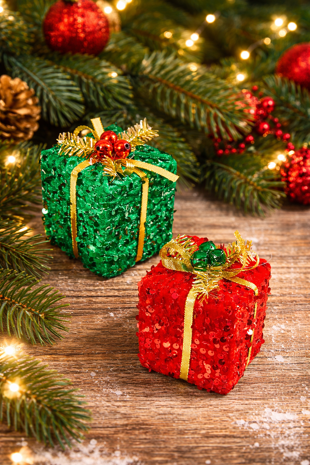 4.5" Red & Green Sequin Gift Assorted Ornament