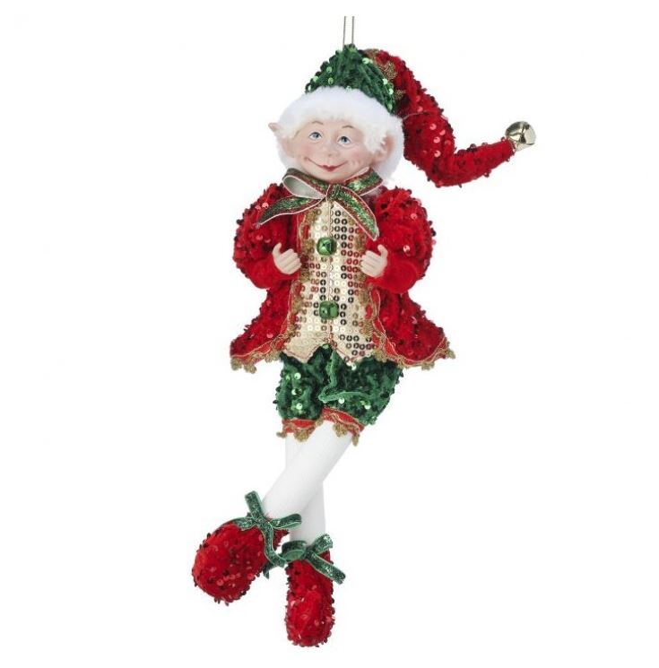 17" Red , Gold & Green Sequin Bendable Elf