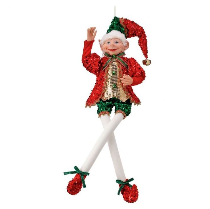 30" Red, Gold & Green Sequin Bendable Elf