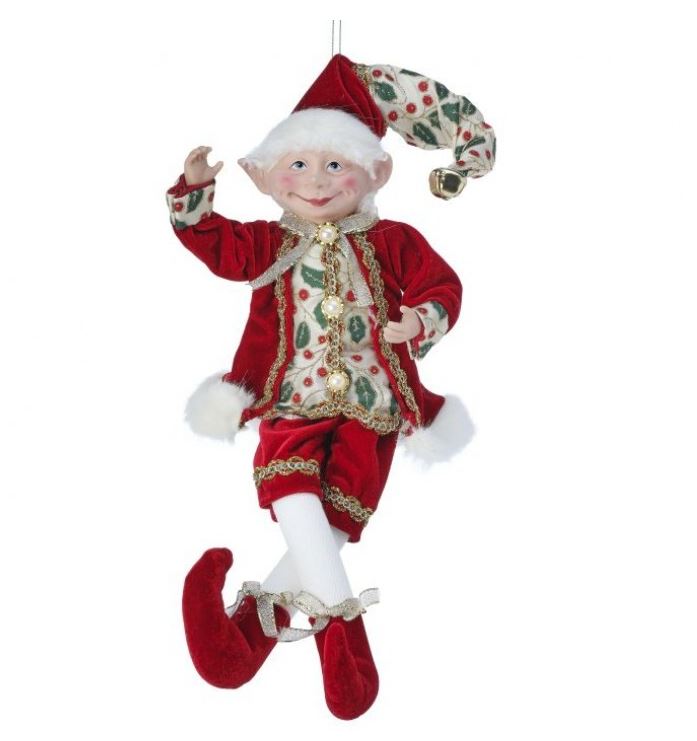 17" Red & Gold Sequin Bendable Elf