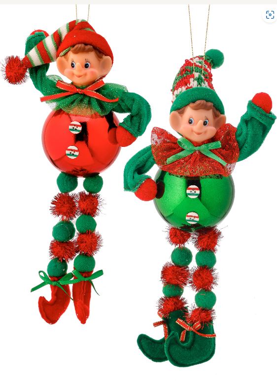 11" Red Green Pom Pom Elves Assorted