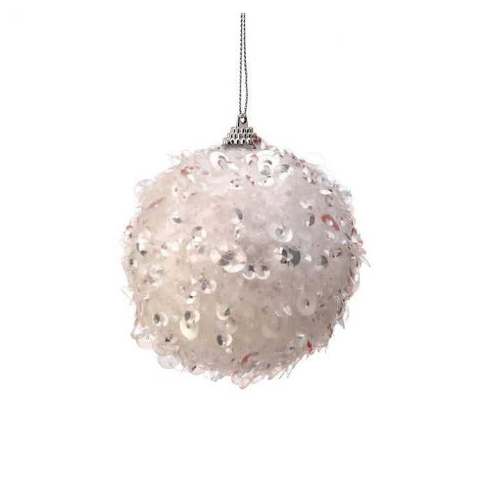 4" White Sequin Ball Ornament