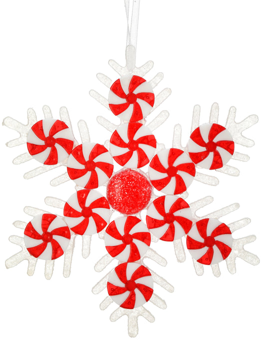 6" Red & White Peppermint Snowflake Ornament