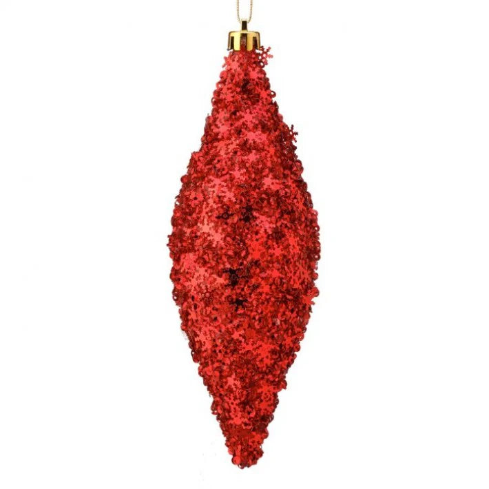 7" Red Metallic Snowflake Finial Ornament