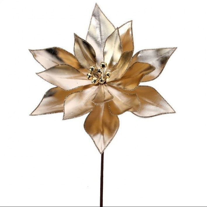 24" Champagne Poinsettia With Jingle Bells