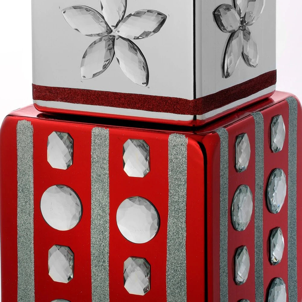 28" Red & Silver Gift Box Stack