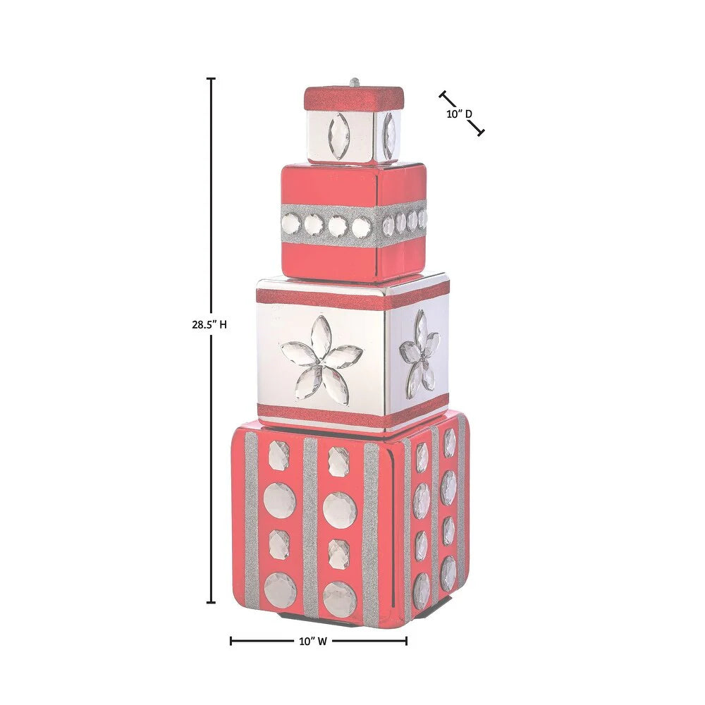 28" Red & Silver Gift Box Stack