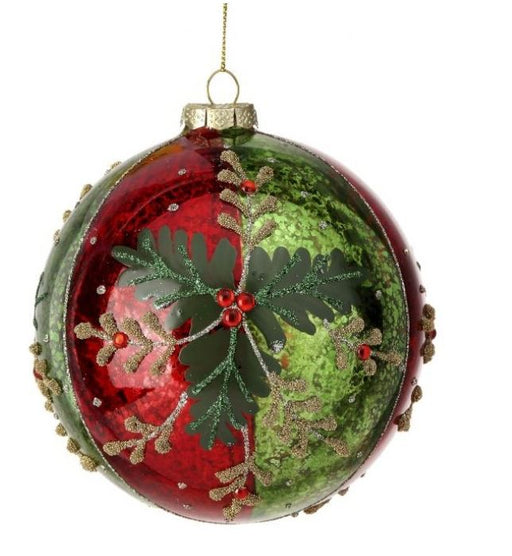 5" Red Green Holly Jeweled Ball Ornament
