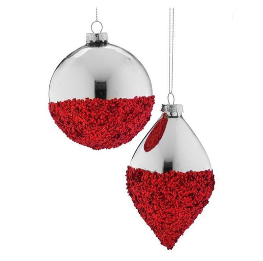 4-5.5" Red & Silver Finial & Ball Ornament