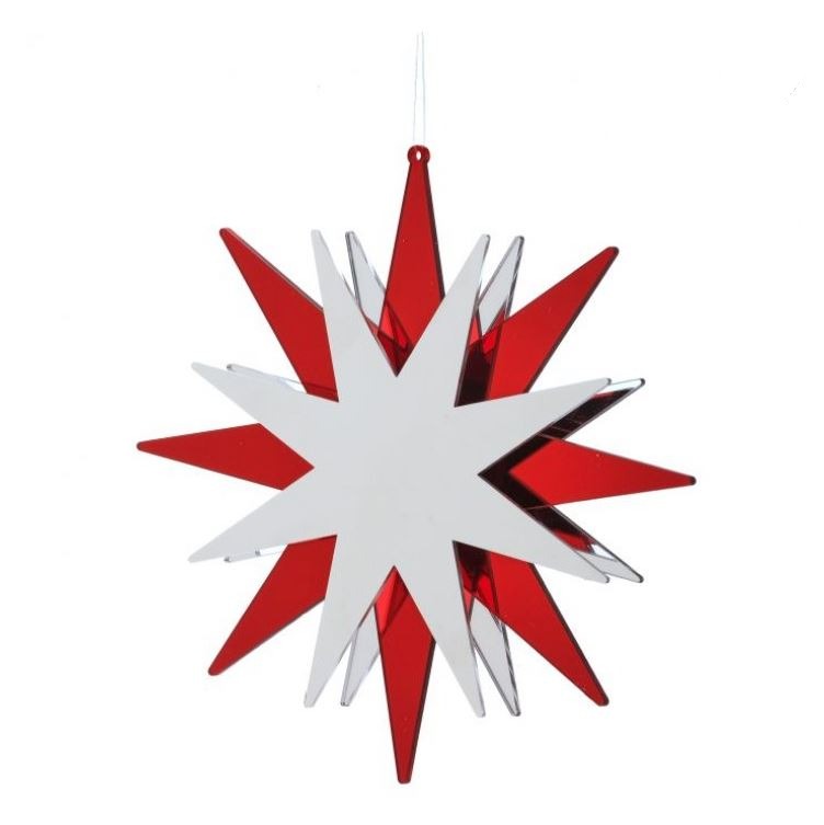 8" Red & Silver Mirror Snowflake Ornament