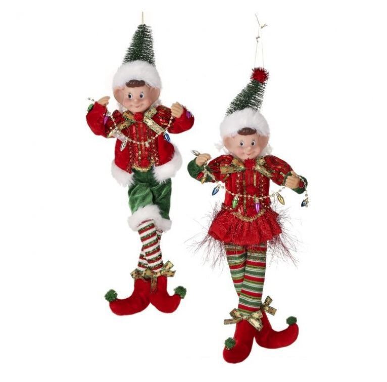 15" Multi Color Elves Ornament With Tinsel Assorted
