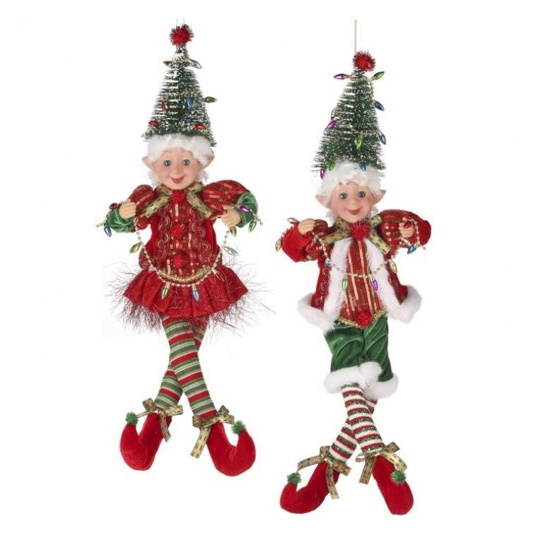 18" Red & Green Tinsel Pixie Elves With Tree Hat Assorted