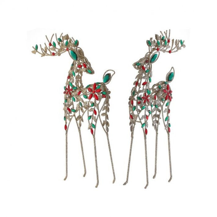 19.5" Red & Green Jewel Gold Deer 2 Assorted