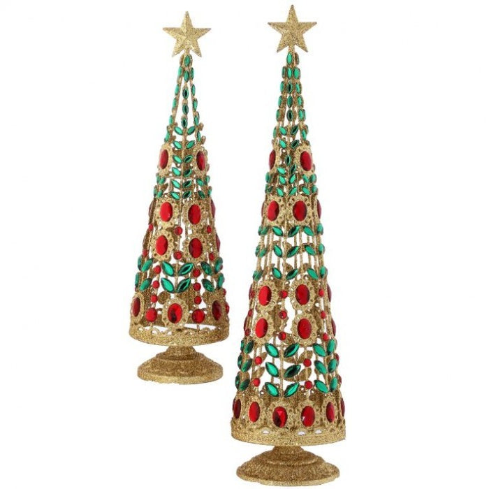 19-24" Red & Green Jewel Gold Glitter Tree