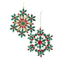 7" Red & Green Jewel Gold Glitter Snowflake