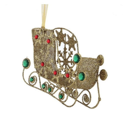 7.5" Green & Gold Jewel Sleigh Ornament