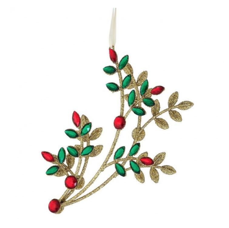 8.5" Red & Green Gold Jewel Branch Ornament