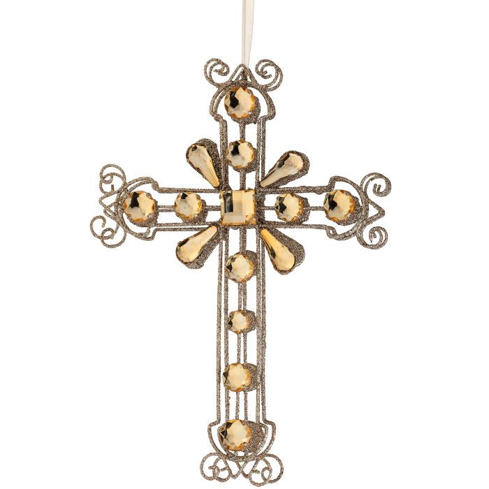 12" Champagne Jeweled Cross Ornament