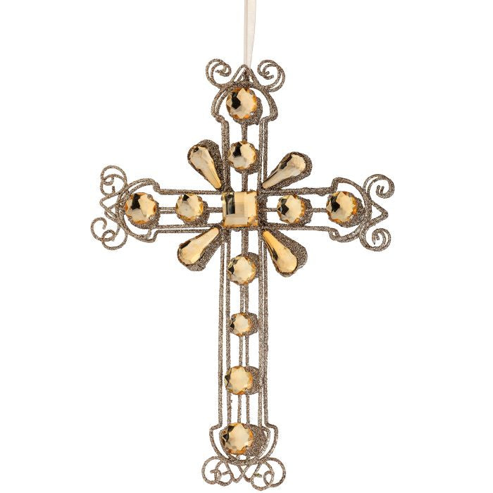 12" Champagne Jeweled Cross Ornament