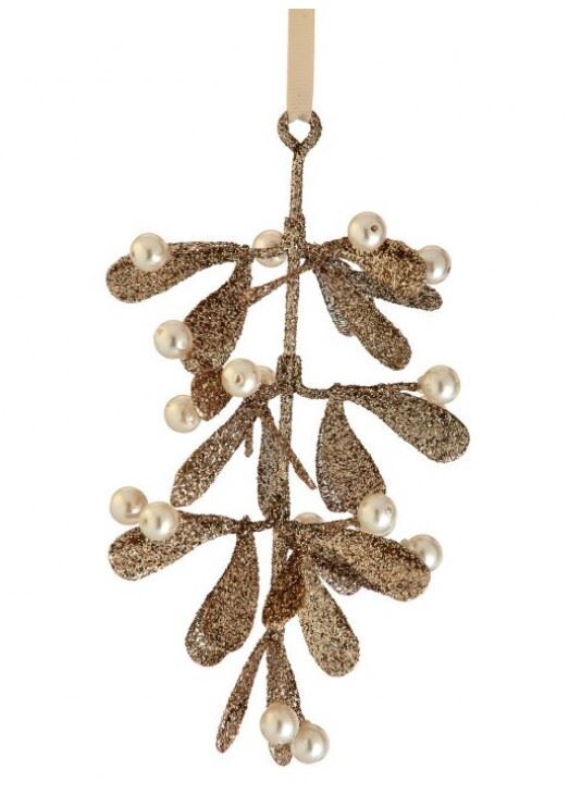 7" Champagne Pearl Mistletoe Ornament