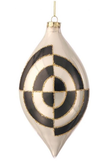 8" Black White Gold Finial Ornament