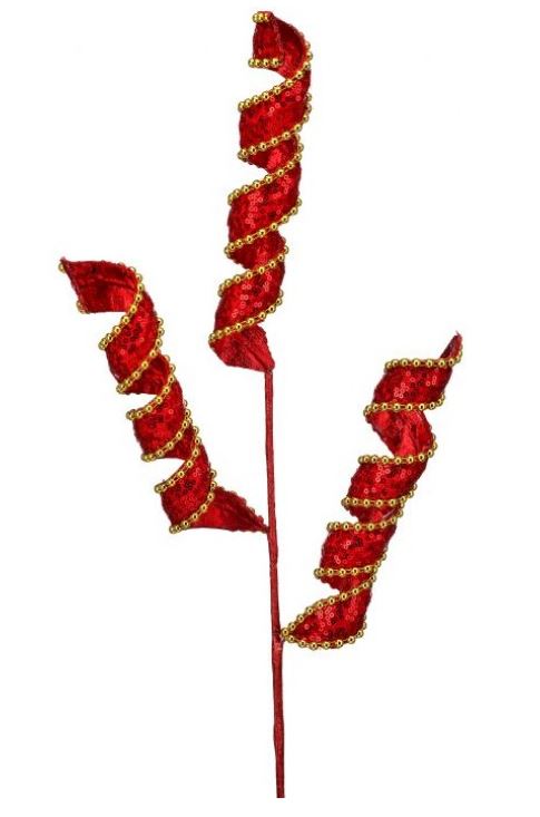 29" Red Gold Sequin Curl Spray