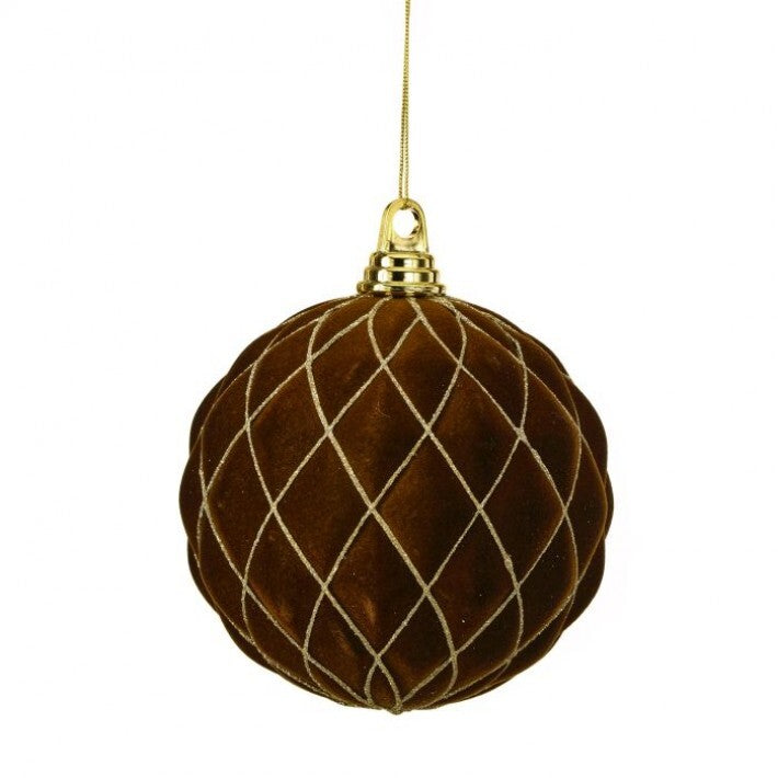6" Brown & Gold Velvet Ball 2 Pack