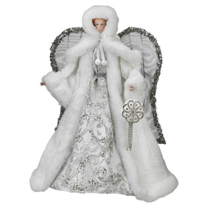 17" White & Silver Snowy Angel Tree Topper