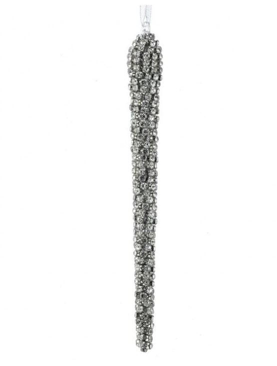 11" Clear Silver Icicle Diamond Ornament