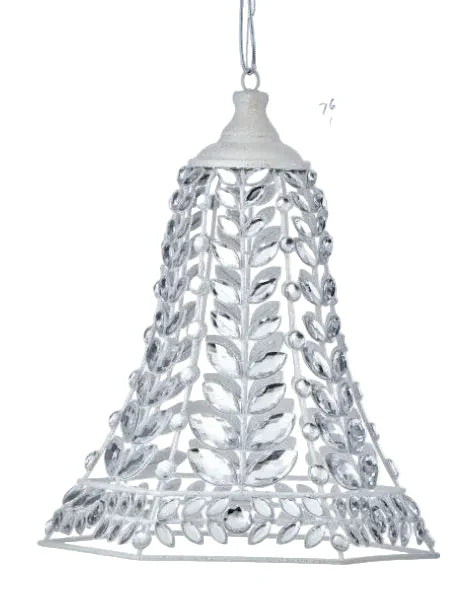 13" White Glitter Clear Jewel Bell Ornament