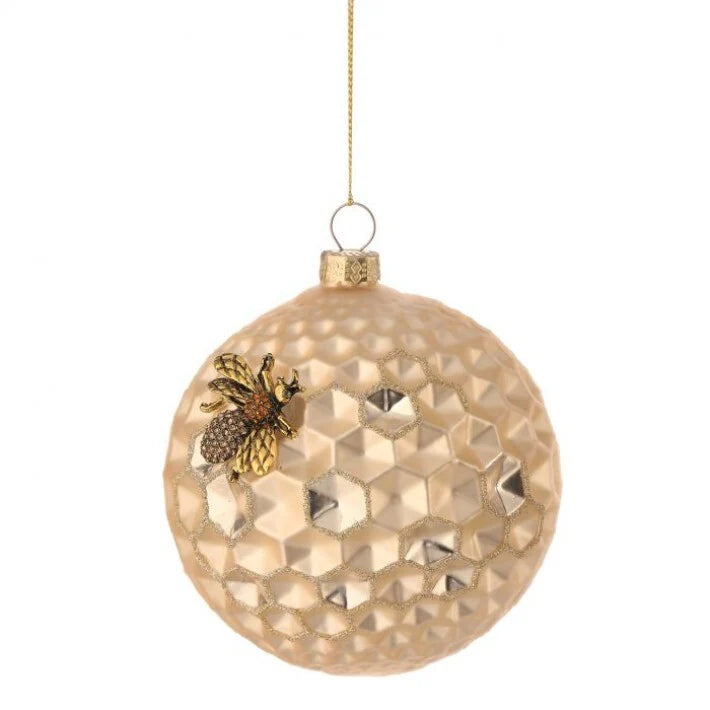 4" Glass Honeycomb Bee Ornament