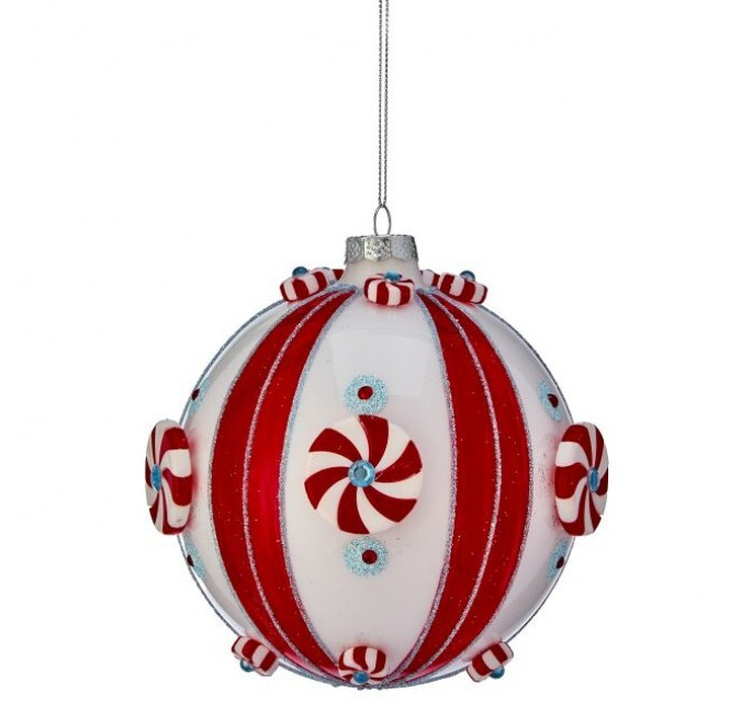 5'' Peppermint Glass Ball Ornament Set Of 2