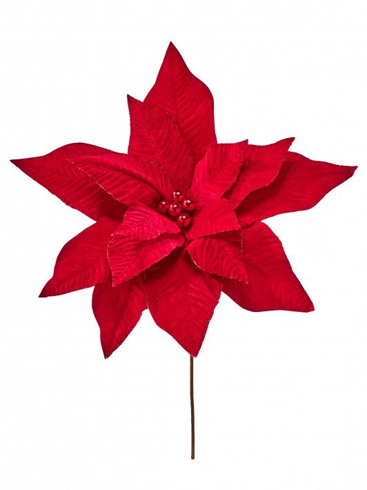 26" Red Velvet Poinsettia Stem