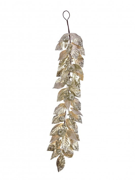 4 FT Champagne & Gold Glitter Beaded Fruited Magnolia Garland