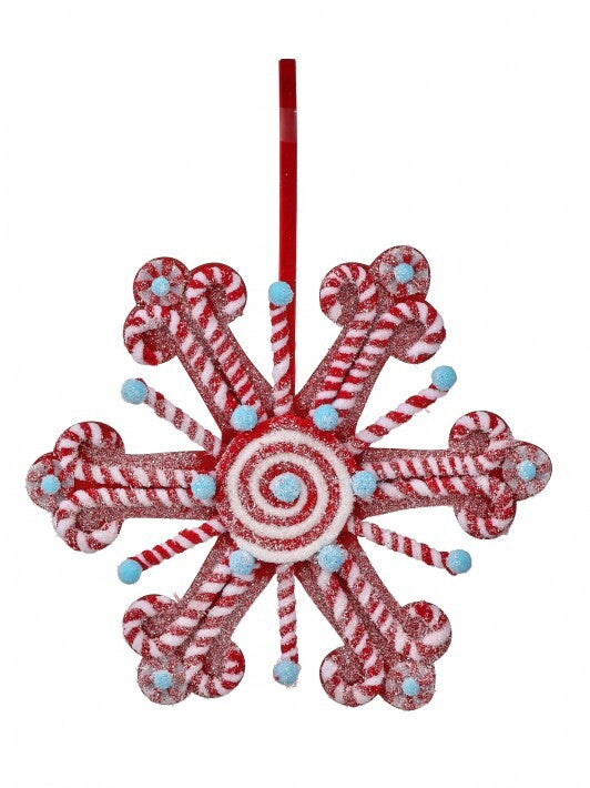 12" Frosted Peppermint Snowflake Ornament