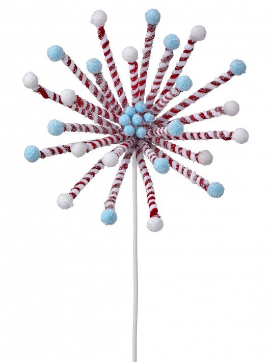 24" Frosted Peppermint Poinsettia Stem