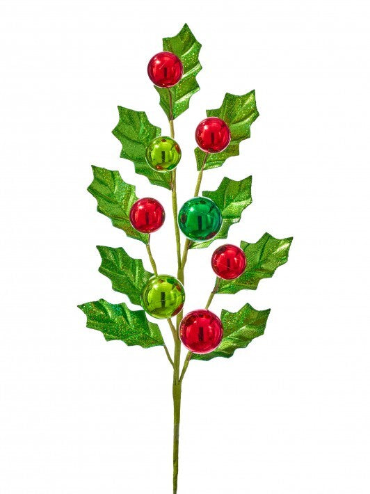 26" Green Holly Ball Spray