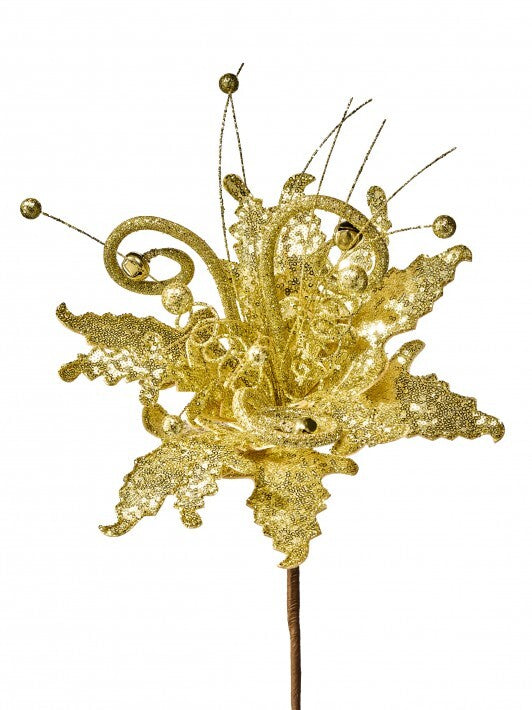 26" Fantasy Glitter Poinsettia Stem